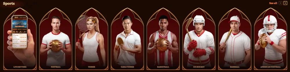 Catégories de paris sportifs Wild Robin et aperçu de l'interface de l'application mobile